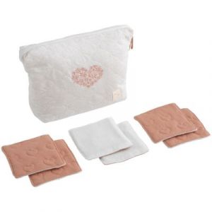 Sauthon Trousse de toilette en coton matelassé et 6 carrés éponge