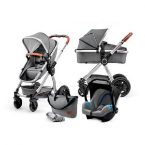Kinderkraft Poussette 3 en 1 VEO, Trio, Landau, Siège Auto et Accessoires, Gris