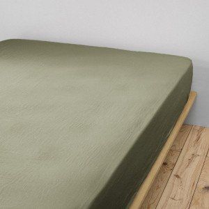 Drap housse gaze de coton (90 cm) Gaïa Vert romarin