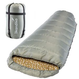 Skandika Vegas - Sac de couchage synthétique momie xxl - 3 saisons - jumelable - 220x110 cm - Sauge - Droit