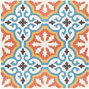 Pegane Boite de 24 Carreaux de ciment hydraulique 0,96m2/ Carreaux de ciment artisanaux pour sol et mur coloris Orange - l.20 x L.20 cm