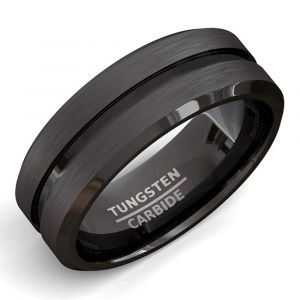 Image de Zense Bague Homme En Acier Noir Mat Avec Rainure Zr0170