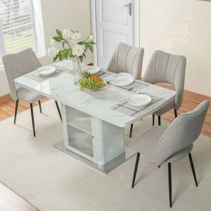 Table à manger rectangulaire moderne 120 cm-160 cm - Extensible - Avec rangement - Blanc