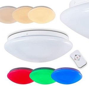 Image de Hofstein Plafonnier LED Brighton à couleurs variables - Spot de plafond rond avec télécommande - plafonnier avec LED RGB intégrées - 850 lumens -12 watts - 3000K- Tamisable - veilleuse