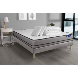Pack pr&ecirc;t &agrave; dormir matelas ACTIMEMO 140x190cm &agrave; M&Eacute;MOIRE DE FORME 3zones de confort + sommier KIT gris + 2 oreillers +couette