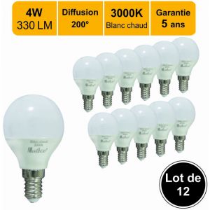 Image de Lut&egrave;ce Lot de 10 ampoules LED shp&eacute;rique E14 4W 330Lm 3000K - garantie 5 ans