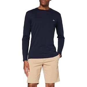 Lacoste T-shirt col rond manches longues en jersey de coton pima uni Taille S Bleu Marine