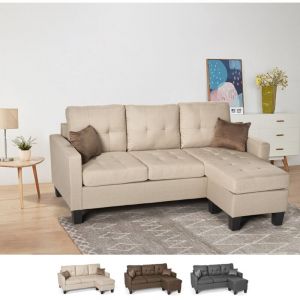 Canapés 3 places en tissu - Modus Sofà - Canapé d'angle 3 places moderne avec méridienne salon Remissus - Beige