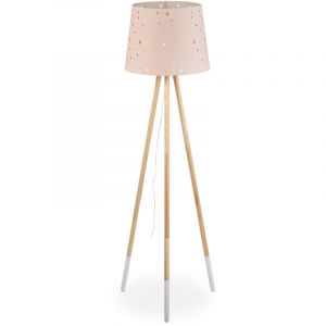 Relaxdays Lampe droite chambre d'enfants, E27; câble, abat-jour, motif étoiles, tissu, bois, 147 cm de hauteur, rose