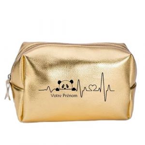 Grande trousse et pochette de maquillage doree Taperso avec motif Panda et coeur personnalisee