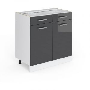 Meuble bas universel R-Line, 80 cm avec tiroirs et portes, sans plan de travail, Anthracite Haute brillance, Vicco