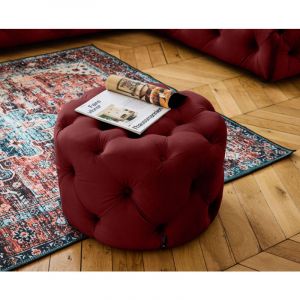 Gallata - pouf Chesterfield rond - en velours - Rouge