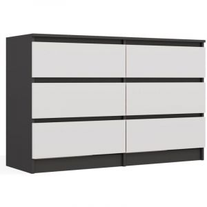Topeshop - milan - Commode de chambre large 6 tiroirs - 30x120x75cm - Meuble de rangement - Anthracite et blanc