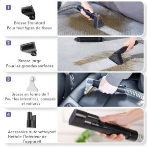 Shampouineuse - Motionflow - Nettoyeur de tapis - Fonction turbo et chauffage - 1200 W - Longueur du tuyau 1,7 m&egrave;tre - Nettoyant inclus