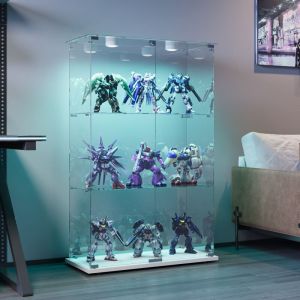 Pergar - Vitrine en verre,vitrine,vitrine pour collection,avec trois cloisons vitr&eacute;es, six portes et des lumi&egrave;res de pat,78,5 x 35 x 123,3 cm,Blanc