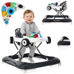 Sun Baby Trotteur B&eacute;b&eacute; - 6-12 Mois - R&eacute;glage en hauteur but&eacute;es anti-chute pliable - Blanc-Noir