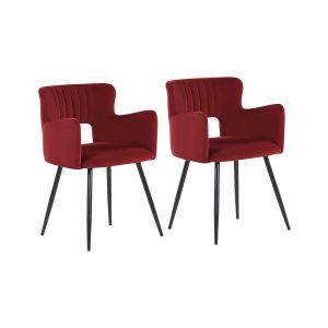 Beliani Lot de 2 chaises de salle à manger en velours rouge foncé