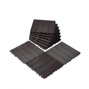 VEVOR Dalles de Terrasse Emboîtables, Lot de 10, Revêtement de Sol Plastique Imperméable, 300x300 mm, 9290 c㎡, Utilisation par Tous les Temps, pour Porche, Piscine, Balcon, Arrière-cour, Marron Foncé