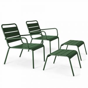 Oviala Lot de 2 fauteuils relax avec repose-pieds en métal Vert forêt - Palavas