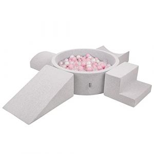 Aire De Jeux En Mousse Avec Rond Piscine &agrave; Balles (200 Balles) Pour Enfants, Gris Clair: Rose Poudr&eacute;/Perle/Transparent - gris clair: rose