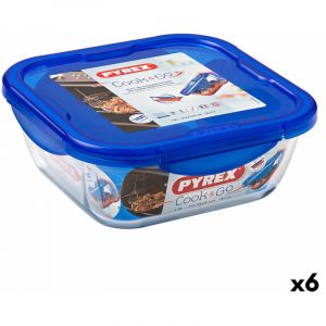 Pyrex Boîte à lunch hermétique Cook & go 21 x 21 x 9 cm Bleu 1,9 l verre (6 Unités)