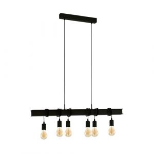 Eglo Suspension luminaire Townshend, plafonnier suspendu vintage &agrave; 6 lampes, lampe de salle &agrave; manger, lustre salon style industriel, acier noir, douille E27