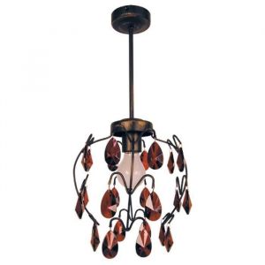 Image de Tosel PAMPILLES LUSTRE ACIER VERRE 60X60X90 CM MARRON ET ROUGE E2274