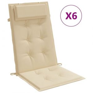 VidaXL Coussins de chaise &agrave; dossier haut lot de 6 beige tissu oxford