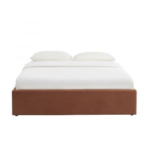 Lit coffre tissu chenille terracotta 160x200 sommier inclus