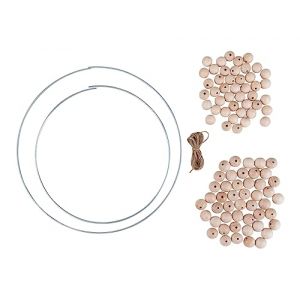 Rayher Set pour Anneaux de perles en bois, 94 pces, 25-30cm Ø, FSC 100%, à suspendre, arts créatifs, floristique, décoration-63160000