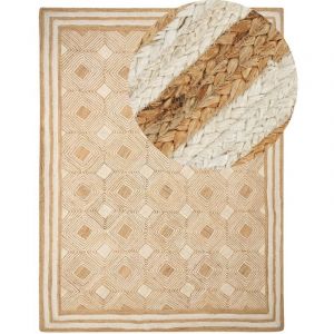 Beliani Tapis en Jute Tressé Naturel Beige 300 x 400 cm Motif Géométrique Style Boho Mengen