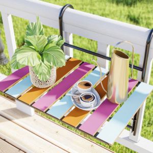 Table de balcon rabattable Pet&auml;j&auml;vesi m&eacute;tal bois de pin 60 x 40 x 58 cm noir multicolore [en.casa]