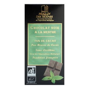 Moulin des moines Chocolat noir 74% bio à la menthe - 100g