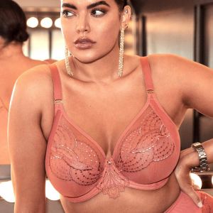 Soutien-gorge plongeant armatures en Tulle et Broderie à Motifs Tatoo - Rose