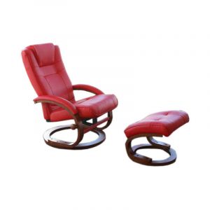 Fauteuil relax, fauteuil avec pouf, Pescatori, simili-cuir, rouge