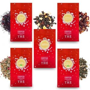 COMPTOIR FRANÇAIS DU THÉ | Pack de Thés et Infusions Festifs de Noël en vrac | 5 sachets refermables de 20g pour varier les
