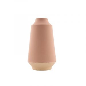 PNY POINT VIRGULE Vase en fibre de bambou - 15,1 x 26,5 cm - Rose poudré et blanc cassé
