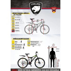Chillaxx Vélo de Montagne Falcon de qualité supérieure de 24 et 26 Pouces - Vélo pour garçons, Filles, Femmes et Hommes - Frein à Disque - dérailleur à 21 Vitesses - Suspension complète