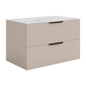 Vente-unique - Meuble de salle de bain suspendu strié avec vasque à encastrer - Coloris beige - 80 cm - daliko