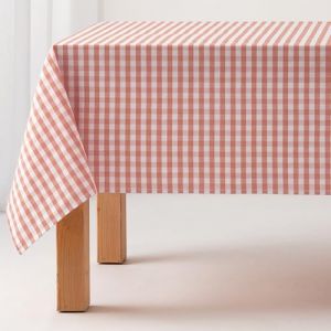 Nappe en coton antitache tissu à carreaux saumon 140x200 cm