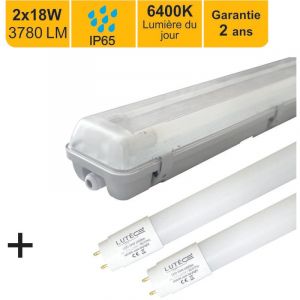 Lut&egrave;ce Arc - Boitier &eacute;tanche traversant IP65 120cm + 2 tubes led 2x18W 37800lm 6500K - garantie 2 ans
