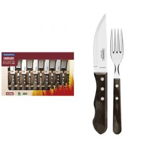 Tramontina Couteaux et fourchette Jumbo. 12pcs. Inox et bois marron.