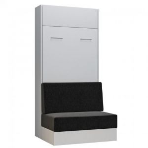 Image de Inside75 Armoire lit escamotable DYNAMO SOFA canapé intégré blanc tissu anthracite 90*200 cm - blanc