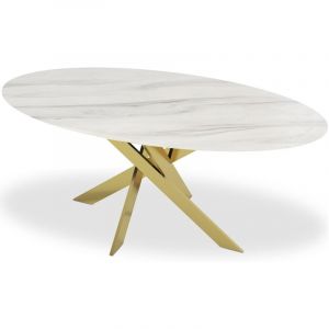 Image de Cotecosy Table Greenwich Marbre Blanc et pieds Or