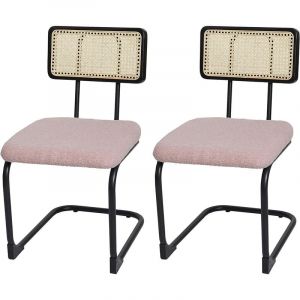 Décoshop26 Lot de 2 chaises de salle à manger cuisine en bois rotin métal tissu/textile rose bouclé CDS04494