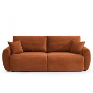 Canapé droit convertible en velours côtelé 3 places terracotta