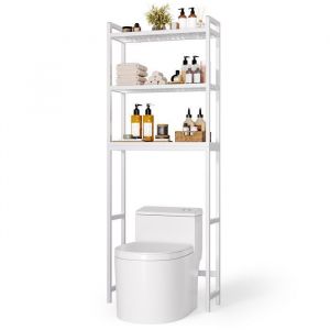 &Eacute;tag&egrave;re de Rangement de Salle de Bain &agrave; 3 Niveaux Bealife Meuble en Bambou pour Machine &agrave; Laver Toilettes 63 x 26 x 170 cm Blanc