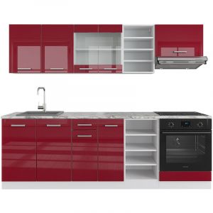 Vicco - Cuisine "R-Line" 240cm bordeaux-rouge ultra-brillant/Blanc avec Plan de travail