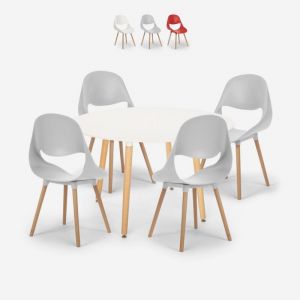 Ensemble 1 Table Ronde Blanche 100cm Design Scandinave et 4 Chaises Midlan Light