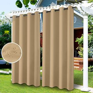 Image de Rideaux d'ext&eacute;rieur Imperm&eacute;ables, Rideau Occultant Isolant Thermiques pour Pergola, Cabanon Jardin Exterieur, Gazebo(Beige Jaune,2 PCS, 52" Wx84 L)